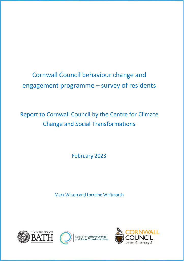 Cornwall Council behaviour change and engagement programme – survey of residents